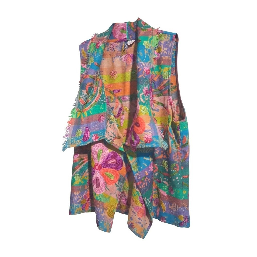 Anu Embroidered‎ Festival Bohemian Womens Medium Open Draped Waterfall Wool Vest